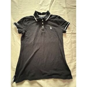 U.S Polo Assn. Womens Black Polo Shirt Short Sleeve Size S Logo Embroidered
